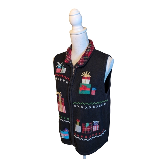 🌲 Vintage 90s embellished ugly holiday sweater vest - Picture 1 of 14